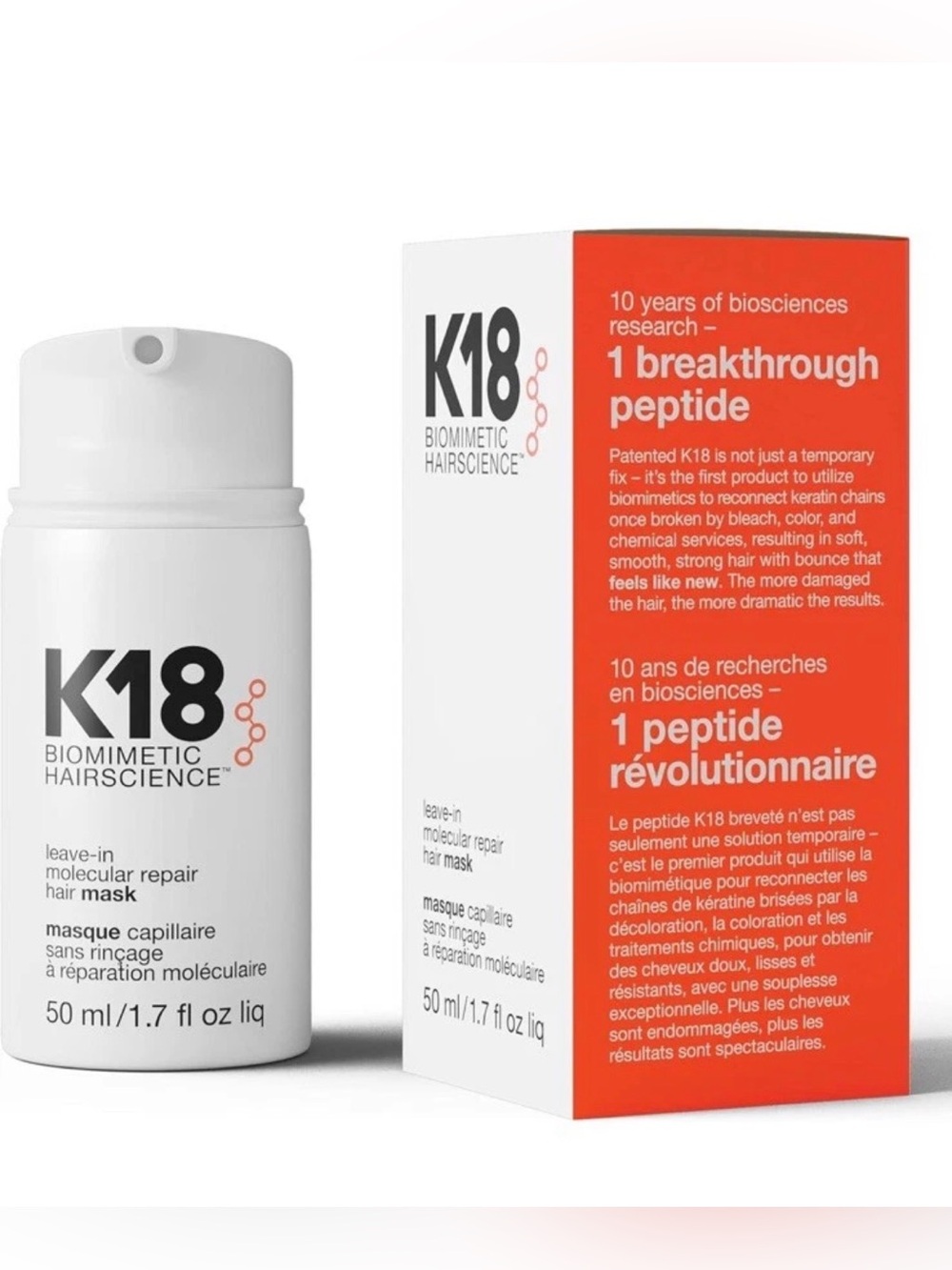 K18 Leave-In Molecular Repair Hair Mask - 50 ml 1.7 fl oz. New in Sealed box